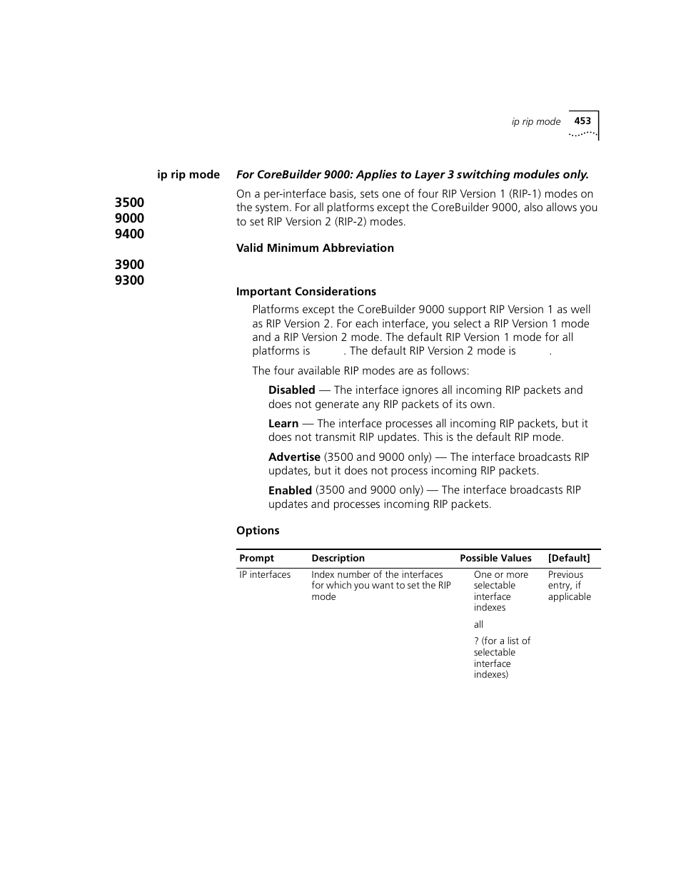 Ip rip mode | 3Com 3500 User Manual | Page 453 / 784