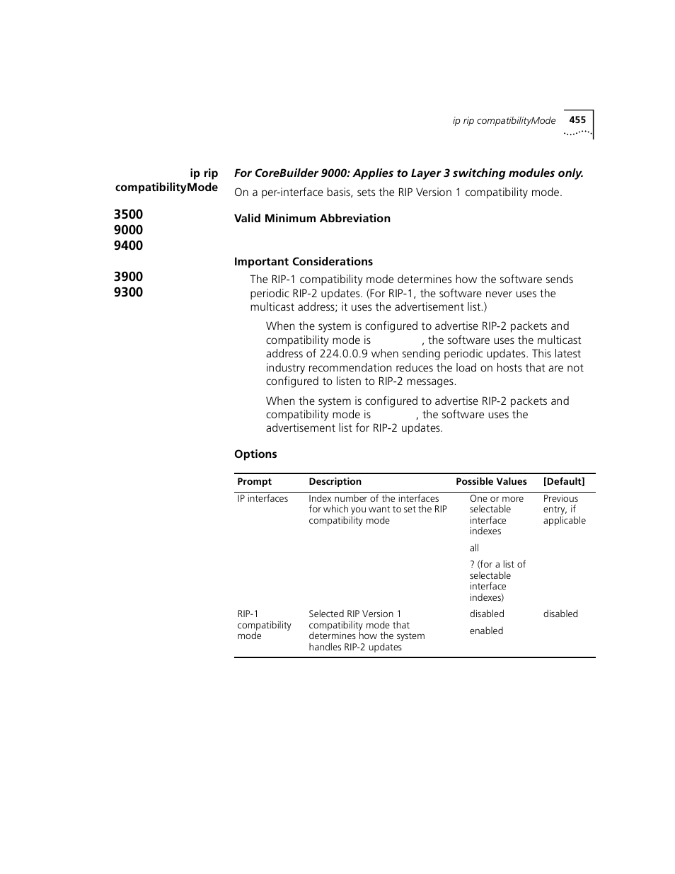 Ip rip compatibilitymode | 3Com 3500 User Manual | Page 455 / 784