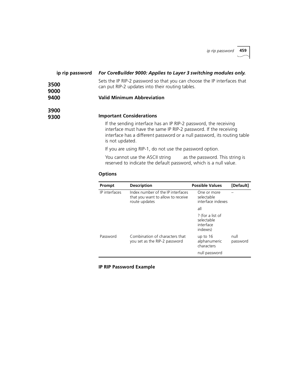 Ip rip password | 3Com 3500 User Manual | Page 459 / 784
