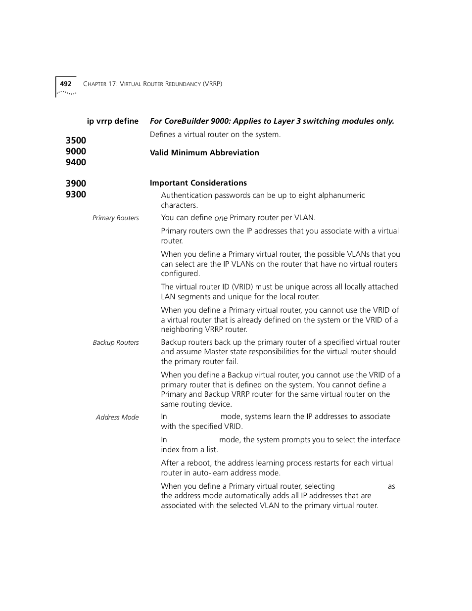 Ip vrrp define | 3Com 3500 User Manual | Page 492 / 784