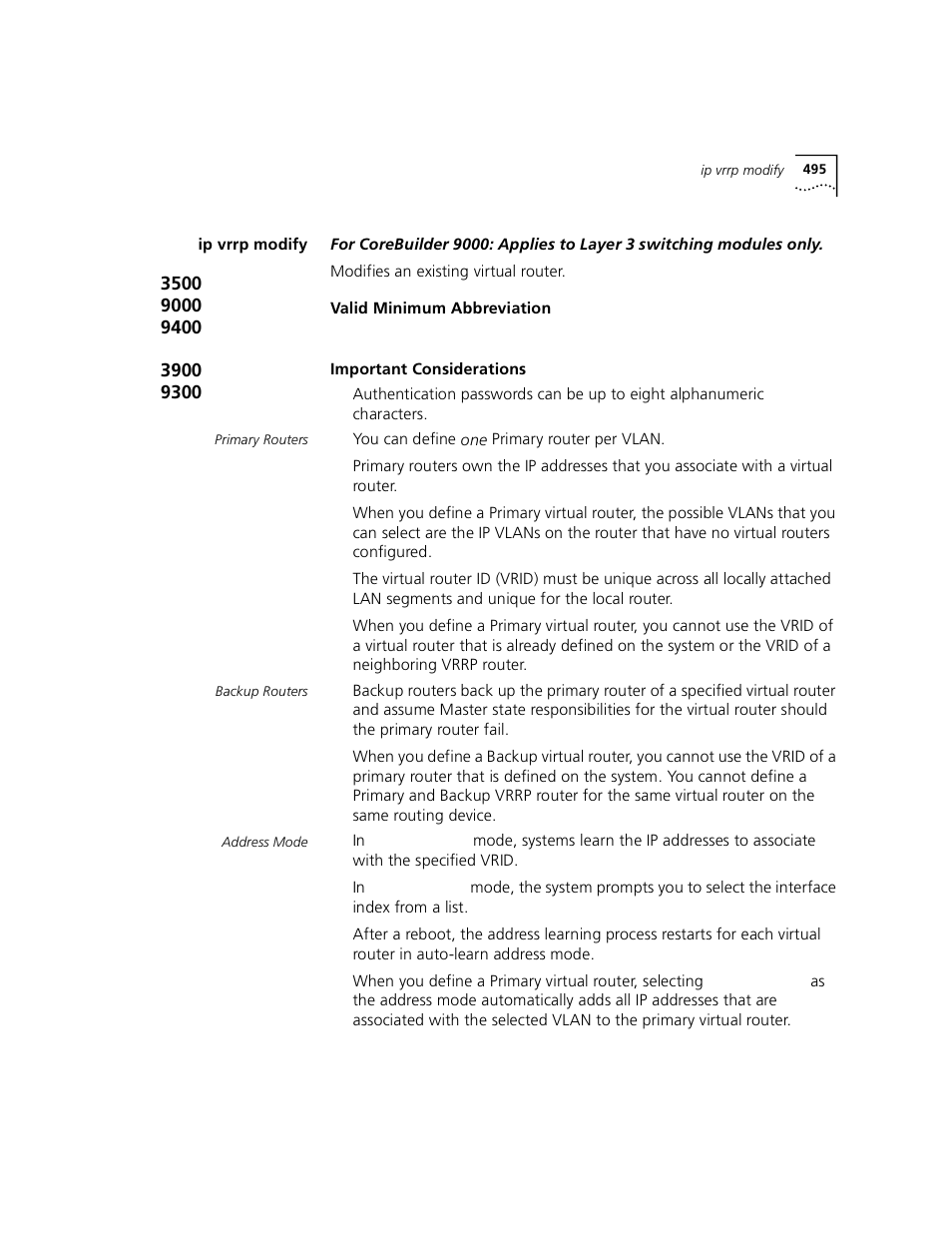 Ip vrrp modify | 3Com 3500 User Manual | Page 495 / 784