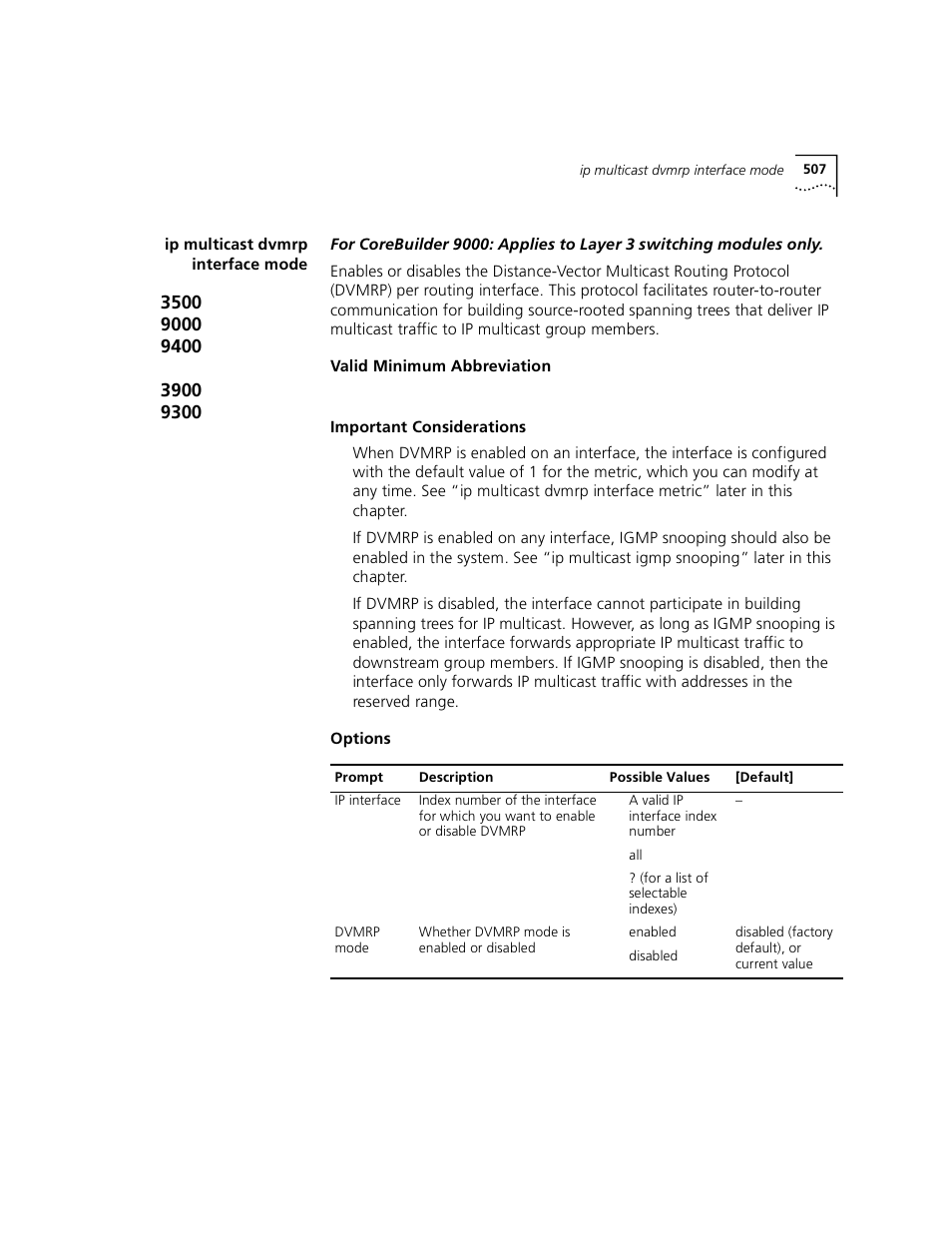 Ip multicast dvmrp interface mode | 3Com 3500 User Manual | Page 507 / 784