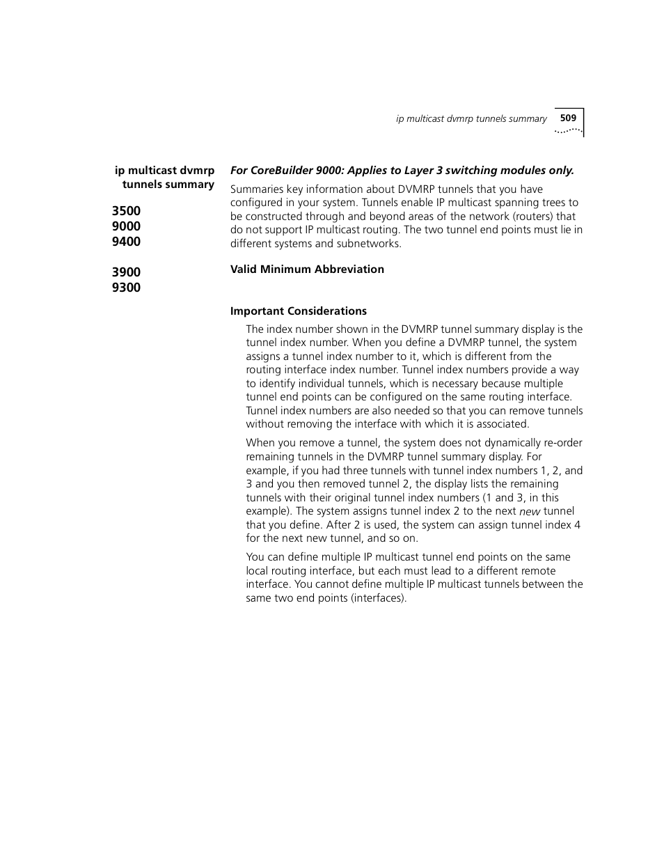 Ip multicast dvmrp tunnels summary | 3Com 3500 User Manual | Page 509 / 784
