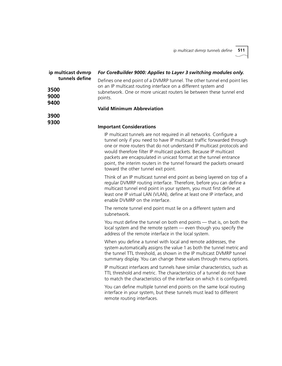 Ip multicast dvmrp tunnels define | 3Com 3500 User Manual | Page 511 / 784