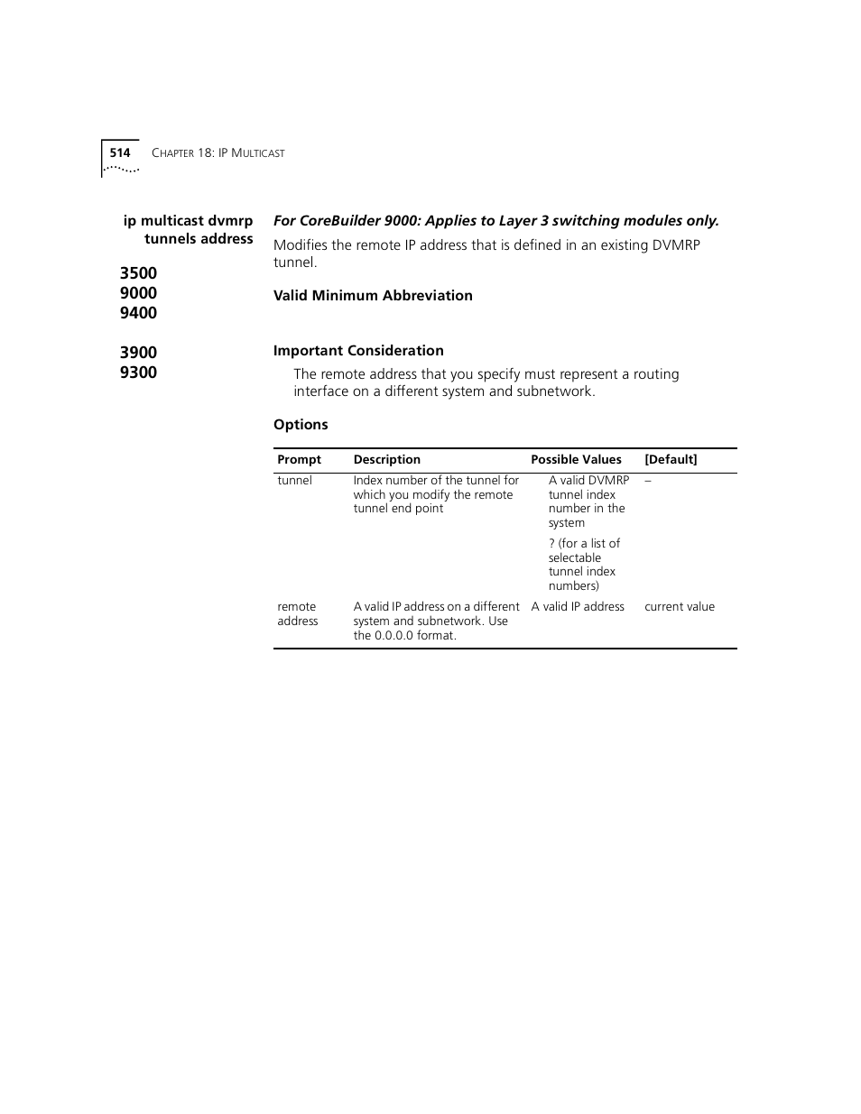 Ip multicast dvmrp tunnels address | 3Com 3500 User Manual | Page 514 / 784