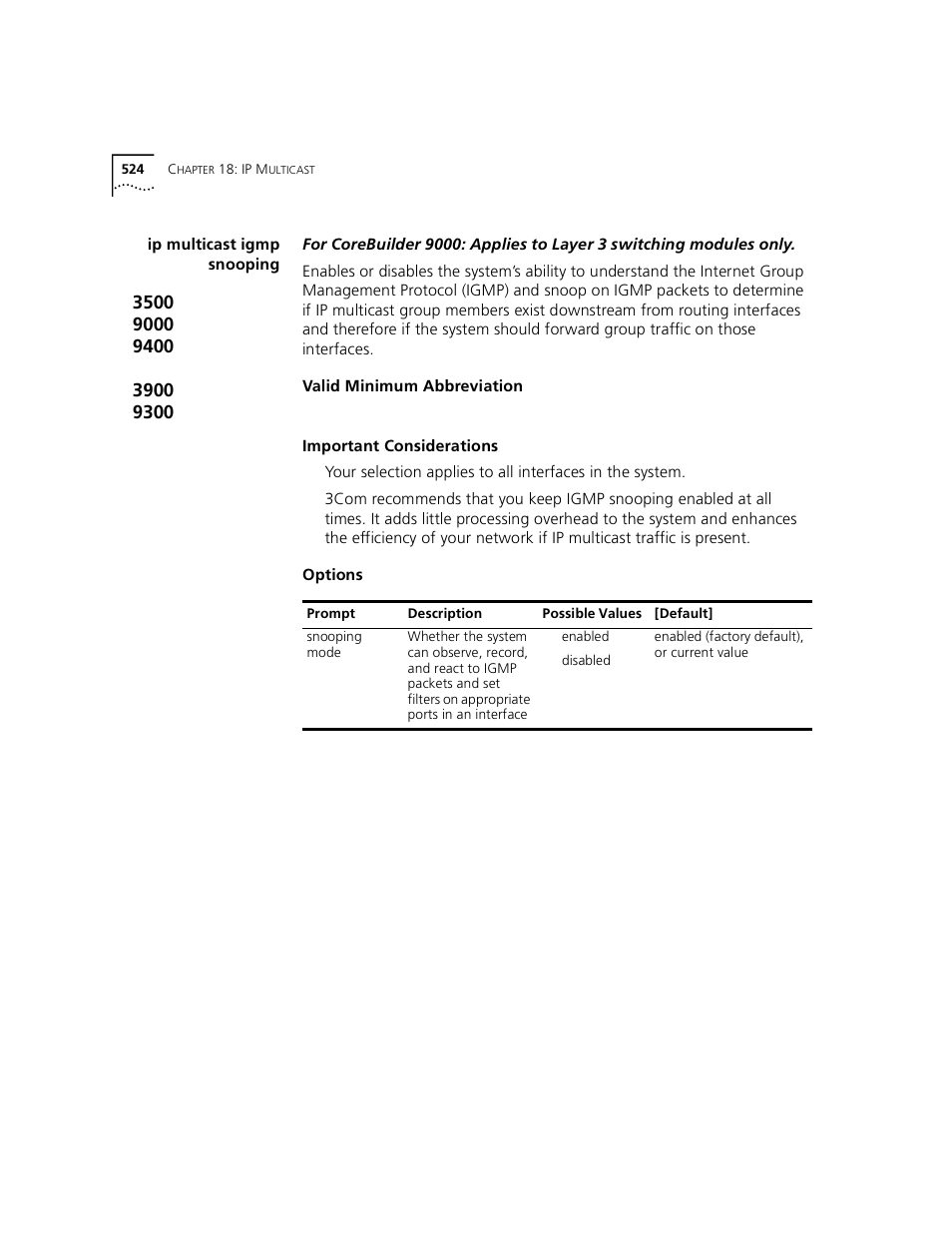 Ip multicast igmp snooping | 3Com 3500 User Manual | Page 524 / 784