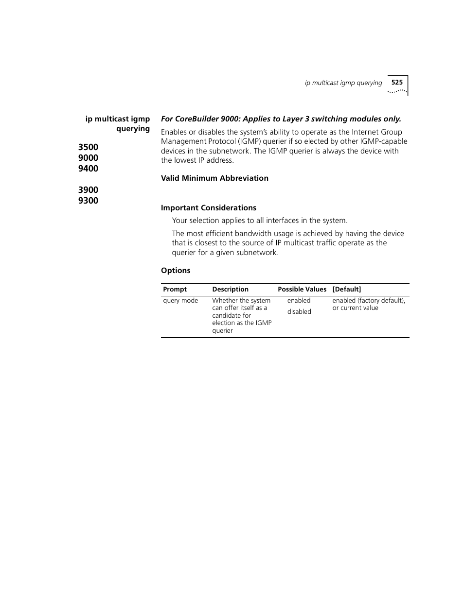 Ip multicast igmp querying | 3Com 3500 User Manual | Page 525 / 784