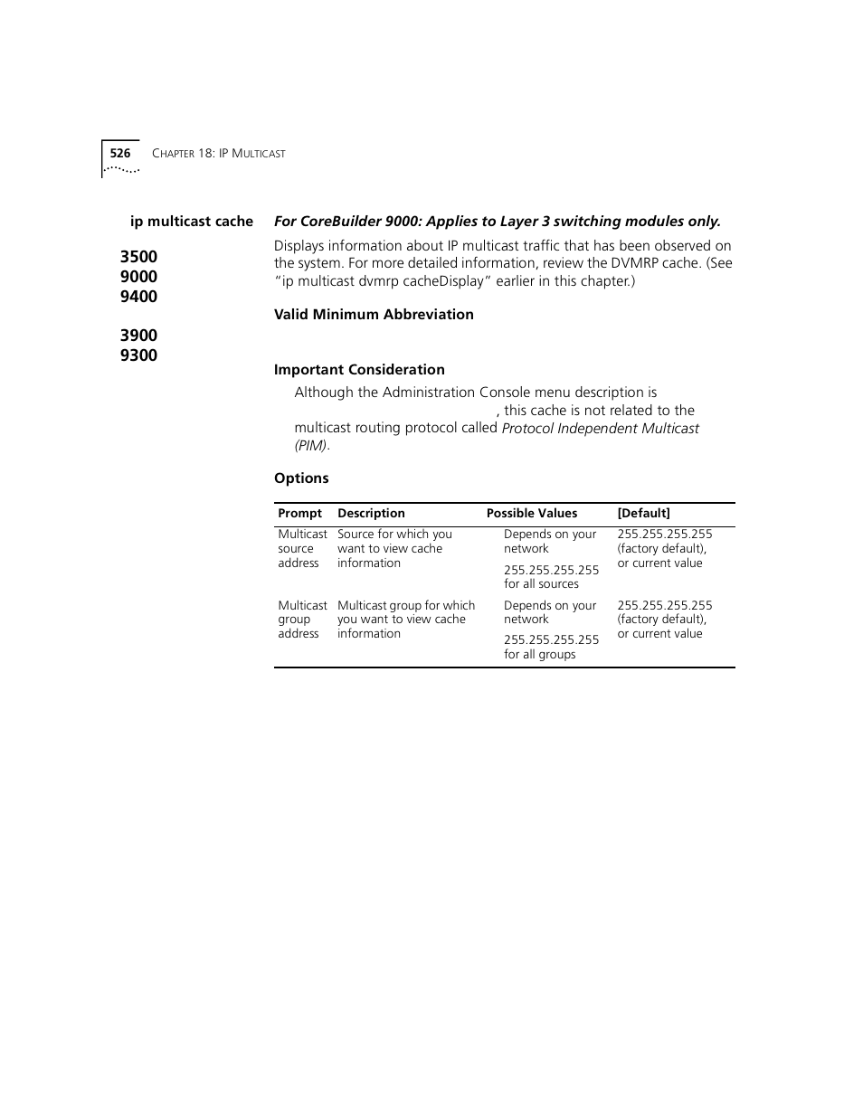 Ip multicast cache | 3Com 3500 User Manual | Page 526 / 784