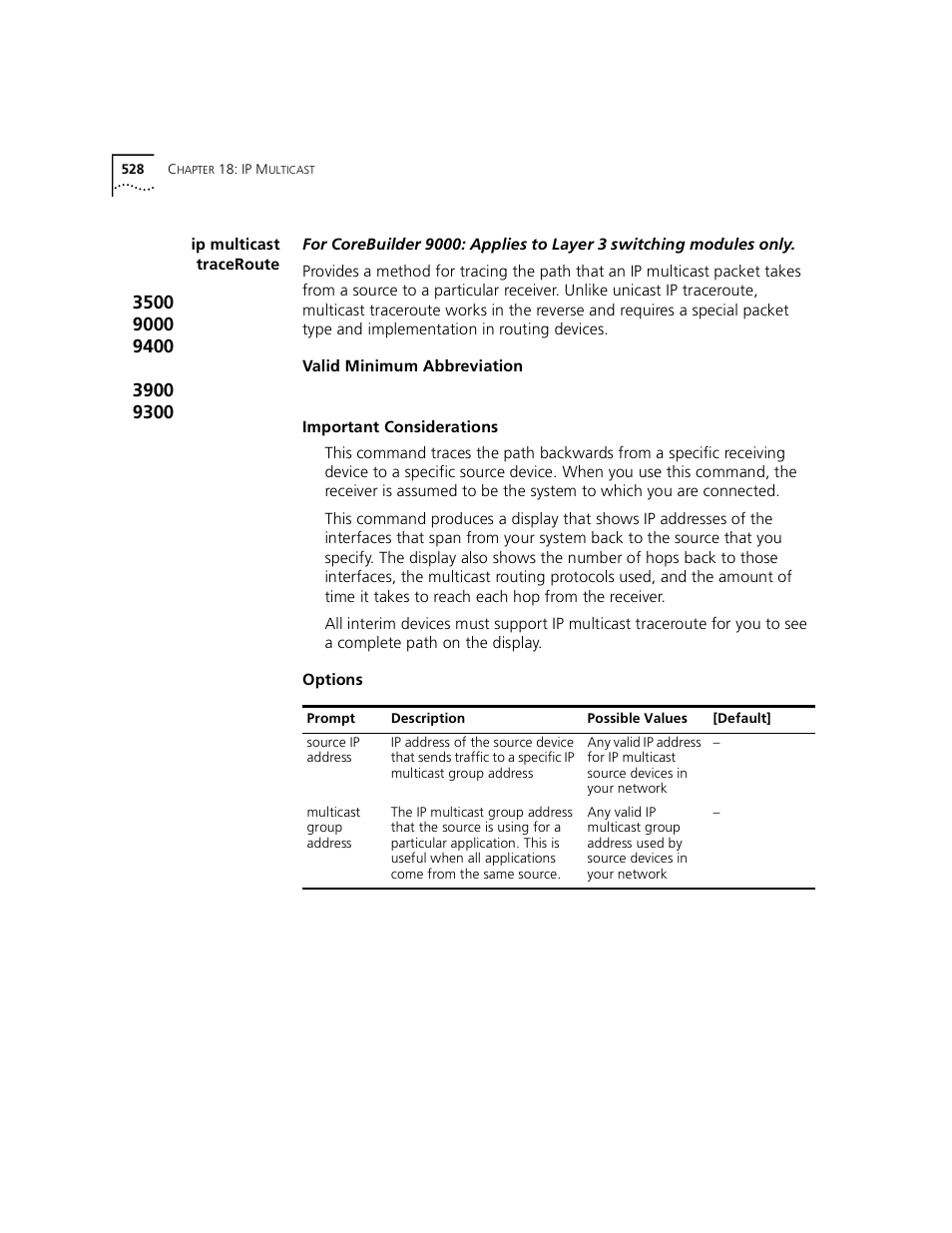 Ip multicast traceroute, Ip ospf virtuallinks define | 3Com 3500 User Manual | Page 528 / 784