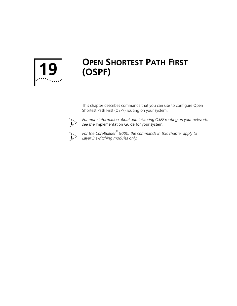 Open shortest path first (ospf), Hortest, Irst | Ospf), Chapter 19 | 3Com 3500 User Manual | Page 529 / 784