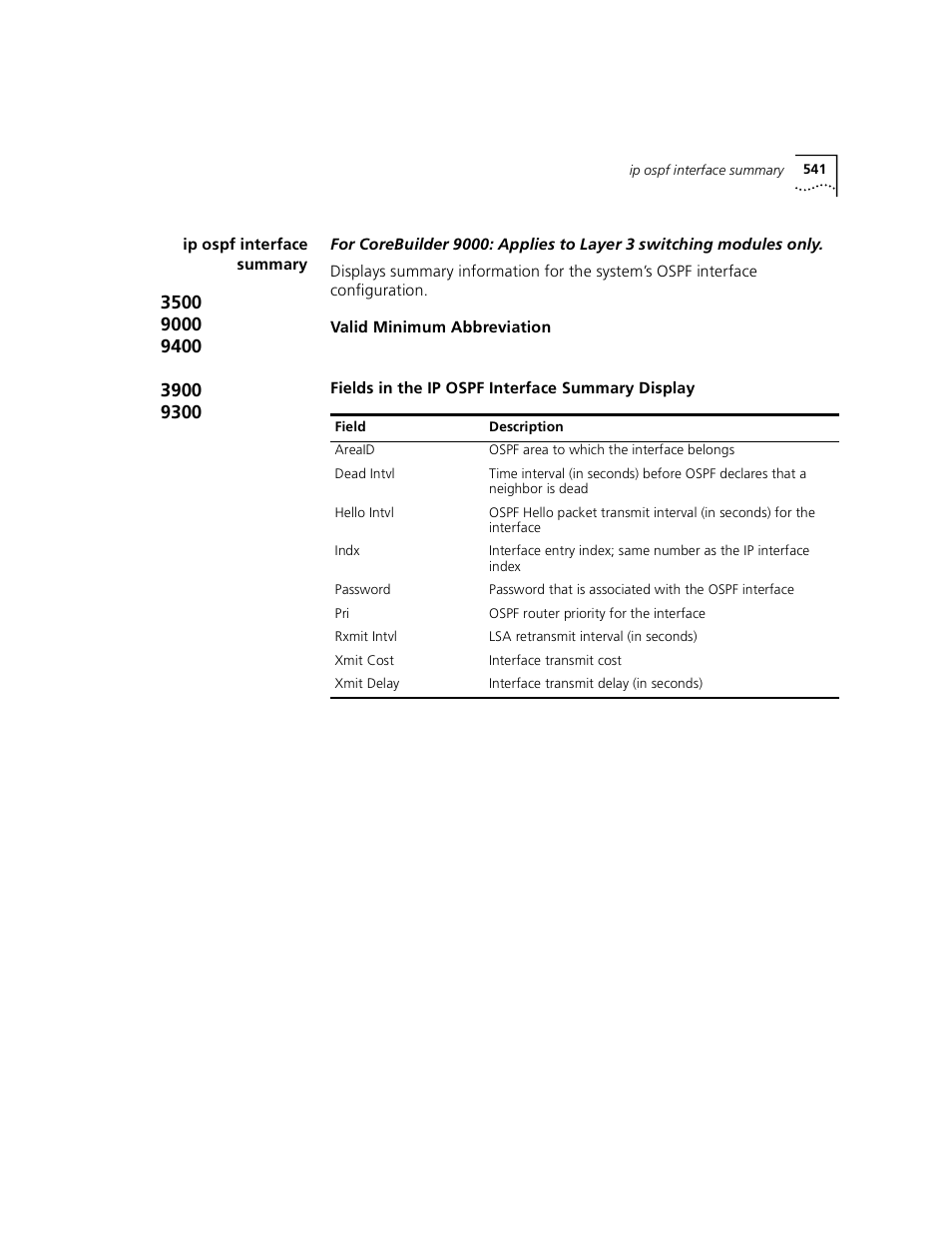 Ip ospf interface summary | 3Com 3500 User Manual | Page 541 / 784