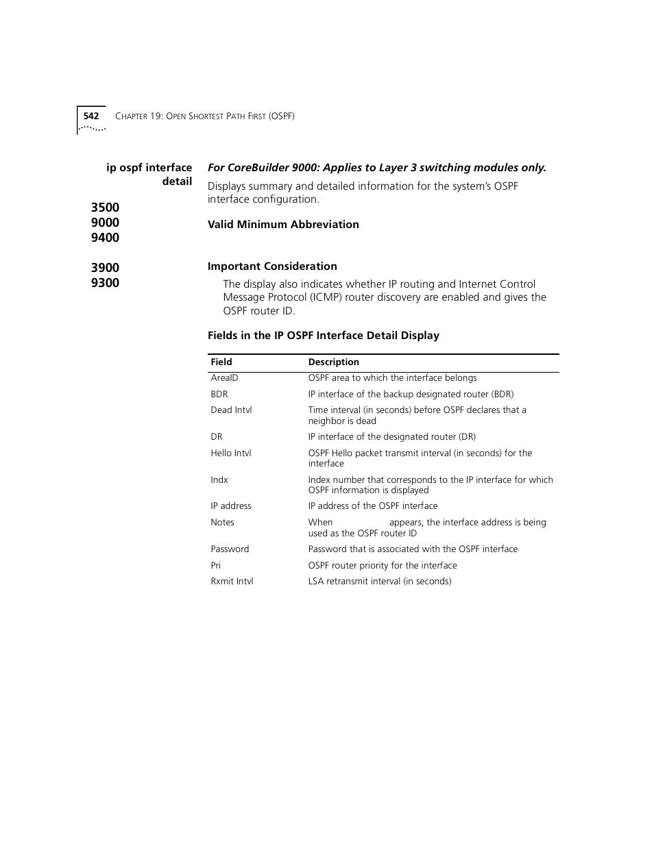 Ip ospf interface detail | 3Com 3500 User Manual | Page 542 / 784