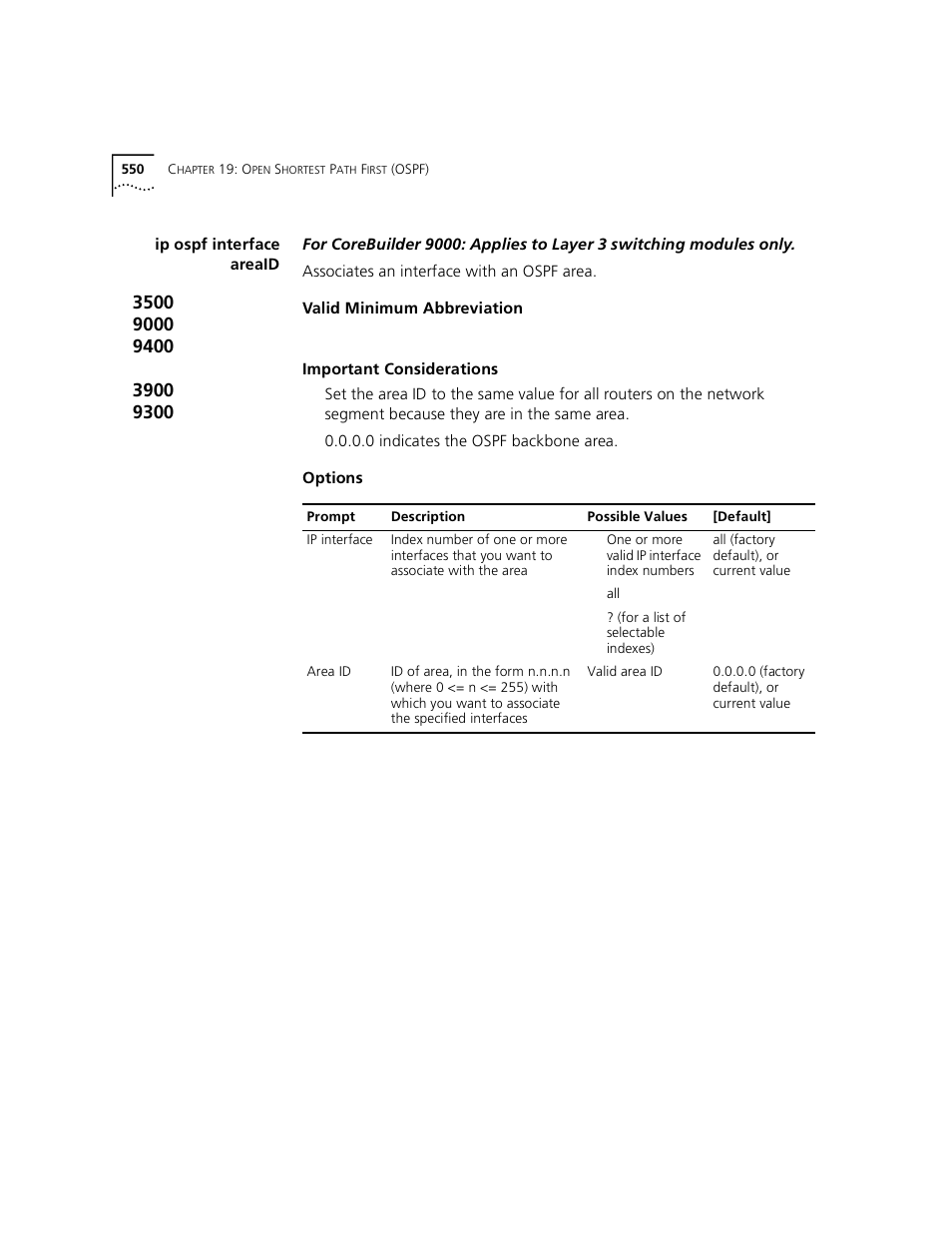 Ip ospf interface areaid | 3Com 3500 User Manual | Page 550 / 784