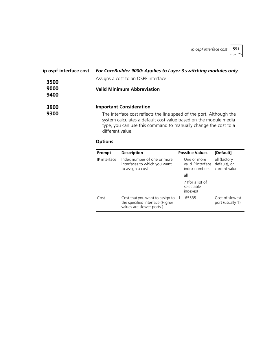Ip ospf interface cost | 3Com 3500 User Manual | Page 551 / 784