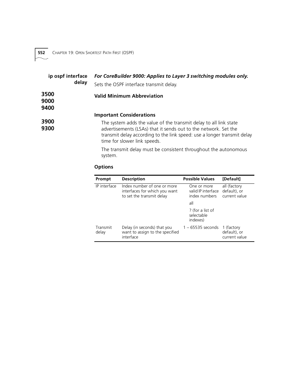 Ip ospf interface delay | 3Com 3500 User Manual | Page 552 / 784