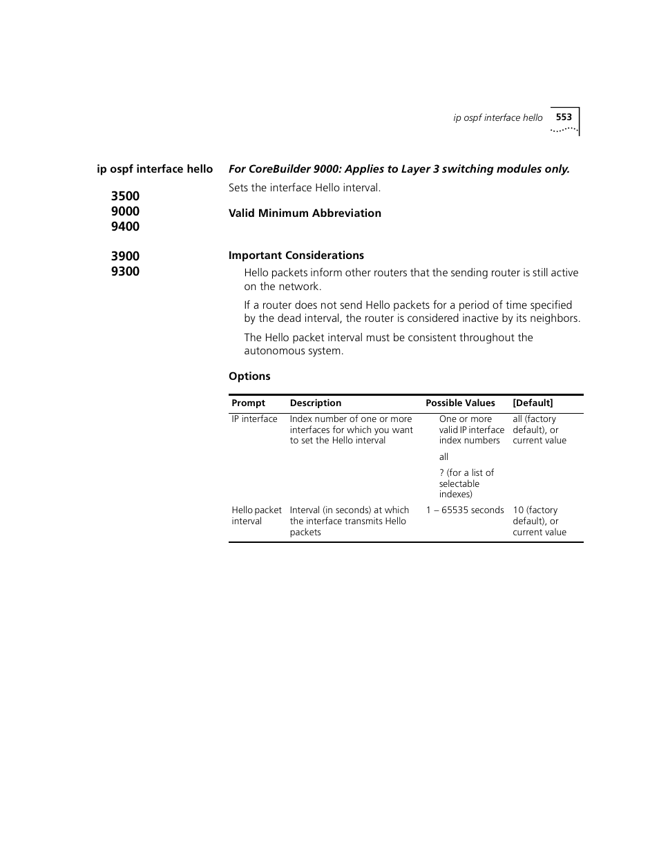 Ip ospf interface hello | 3Com 3500 User Manual | Page 553 / 784