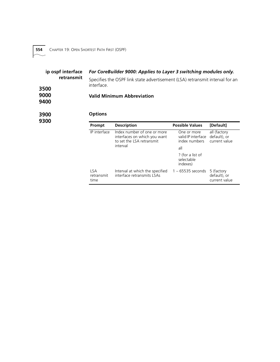 Ip ospf interface retransmit | 3Com 3500 User Manual | Page 554 / 784