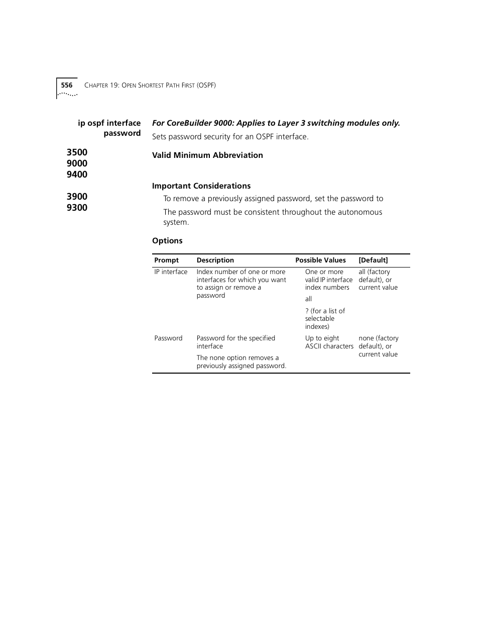 Ip ospf interface password | 3Com 3500 User Manual | Page 556 / 784