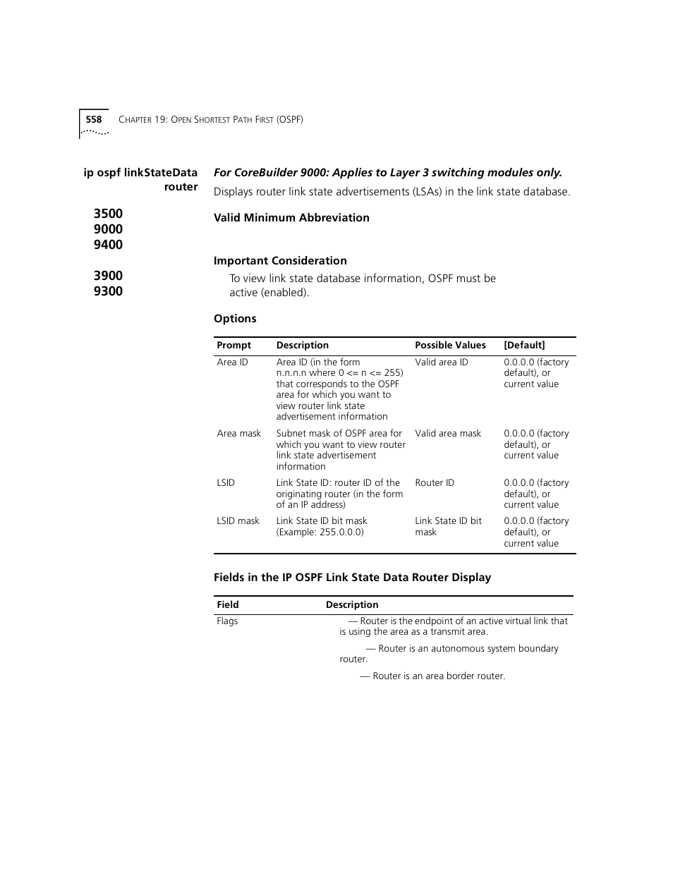 Ip ospf linkstatedata router | 3Com 3500 User Manual | Page 558 / 784