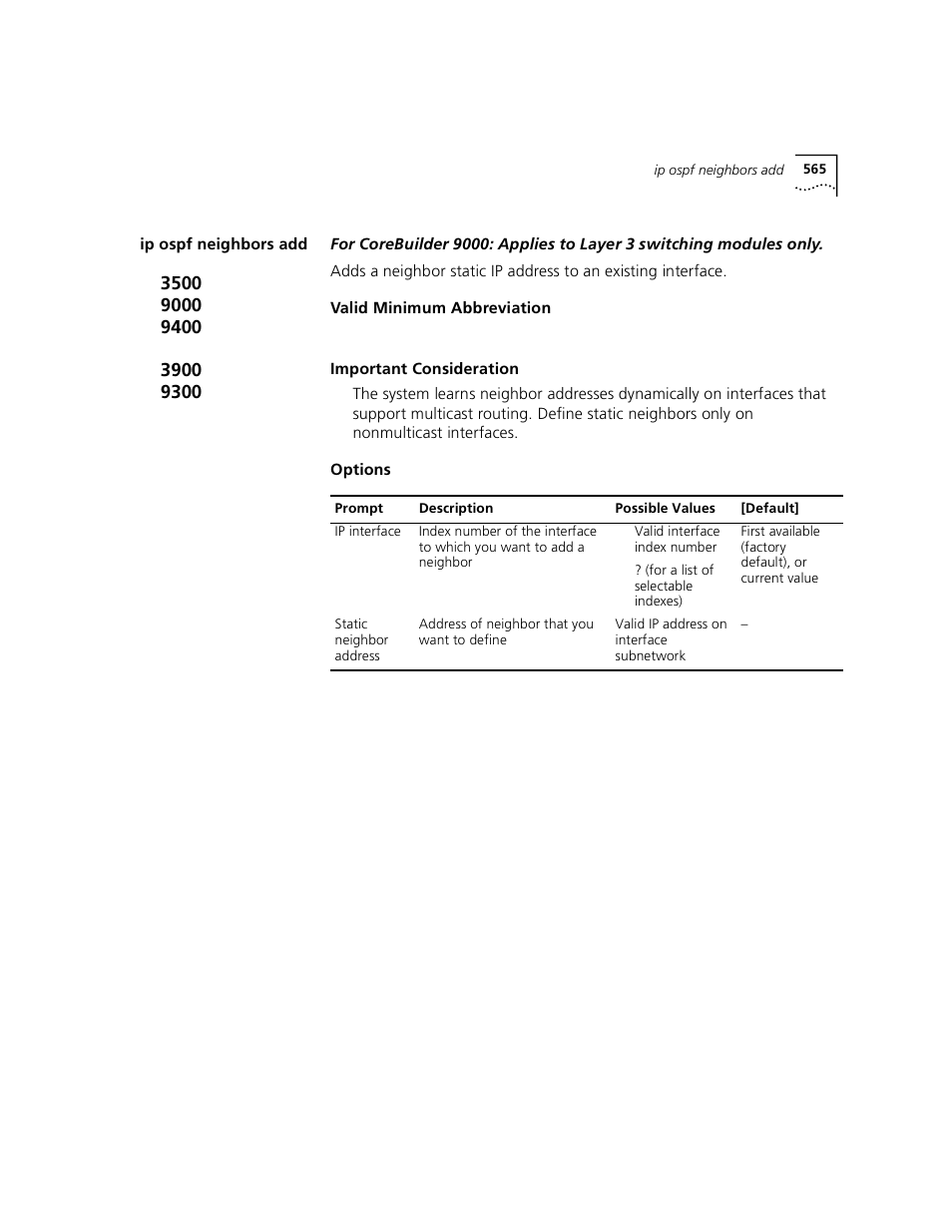 Ip ospf neighbors add | 3Com 3500 User Manual | Page 565 / 784