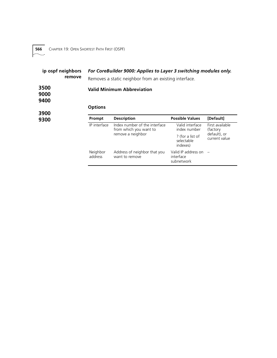 Ip ospf neighbors remove | 3Com 3500 User Manual | Page 566 / 784