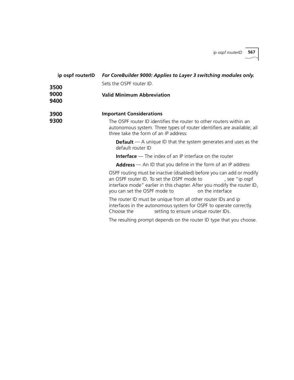 Ip ospf routerid | 3Com 3500 User Manual | Page 567 / 784