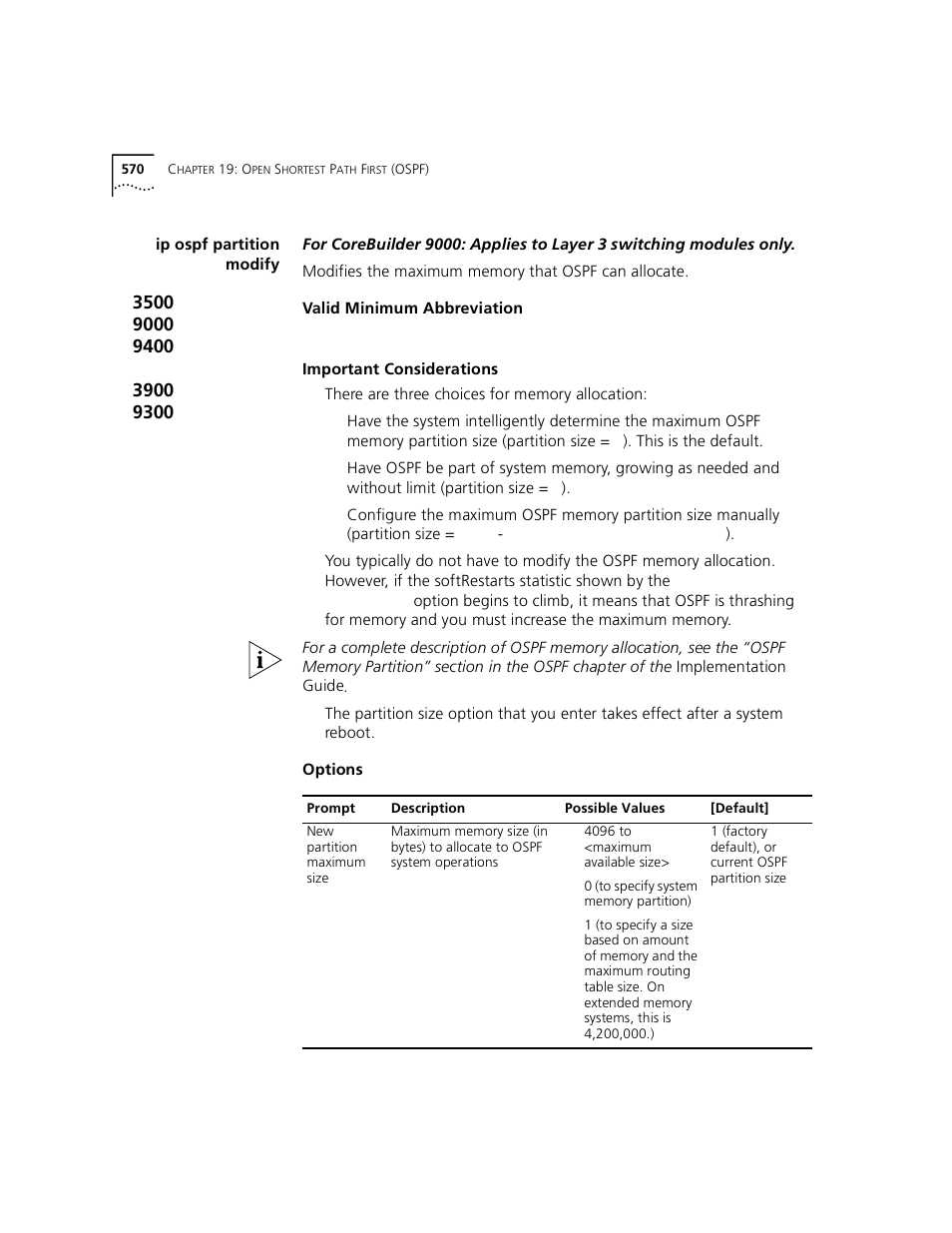 Ip ospf partition modify | 3Com 3500 User Manual | Page 570 / 784