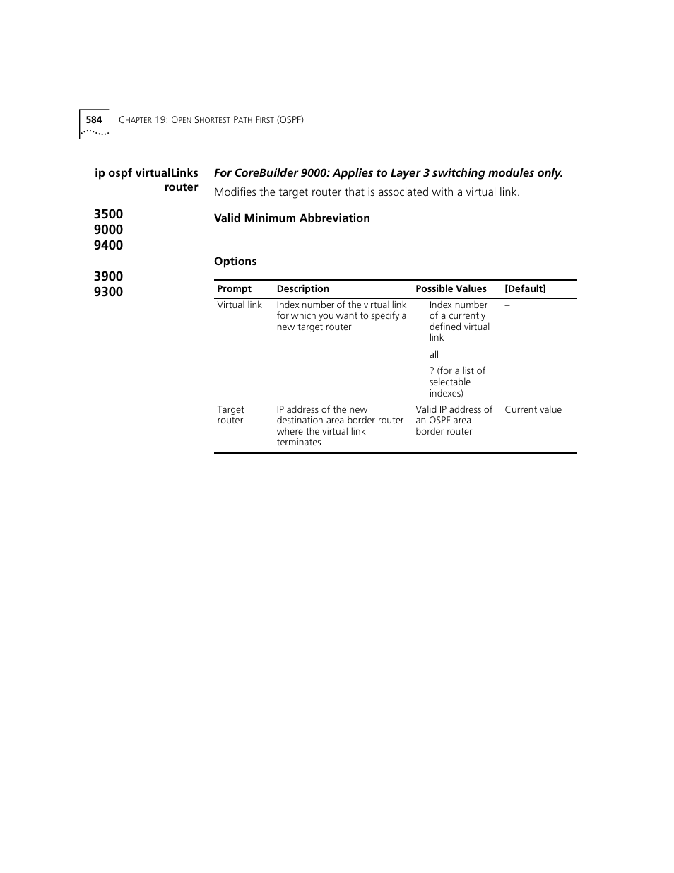 Ip ospf virtuallinks router | 3Com 3500 User Manual | Page 584 / 784