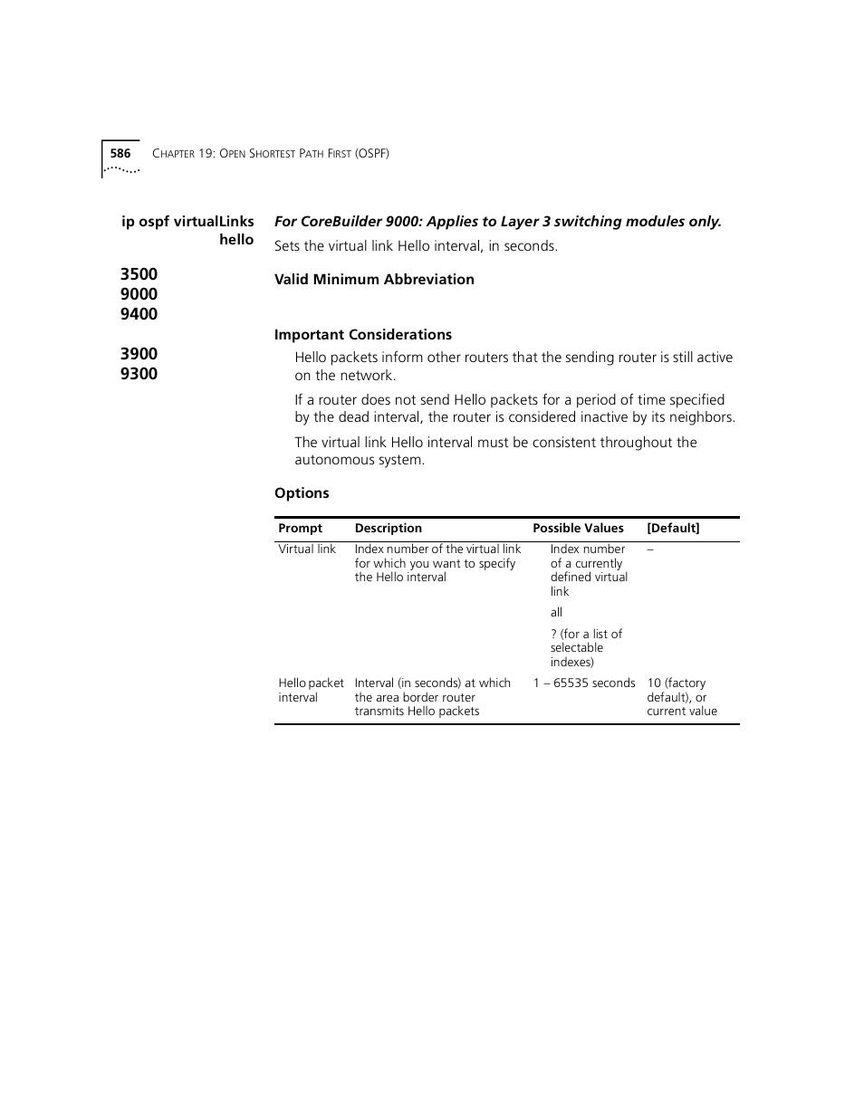Ip ospf virtuallinks hello | 3Com 3500 User Manual | Page 586 / 784