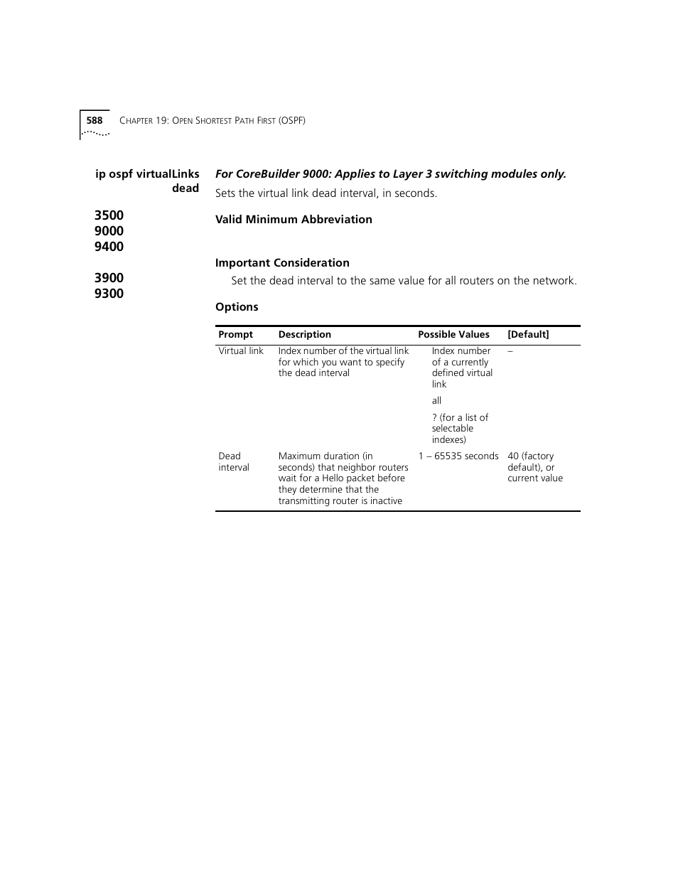 Ip ospf virtuallinks dead | 3Com 3500 User Manual | Page 588 / 784