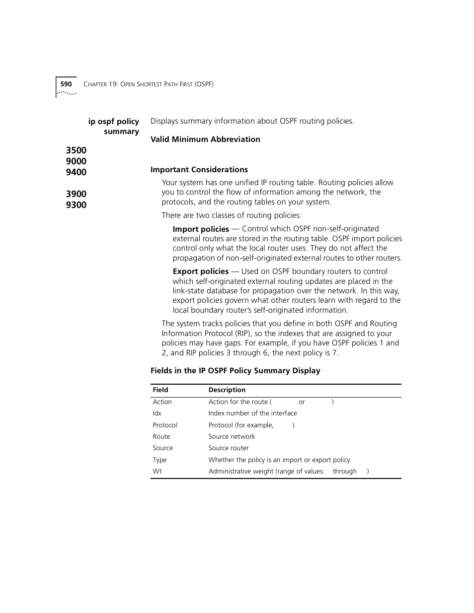 Ip ospf policy summary | 3Com 3500 User Manual | Page 590 / 784