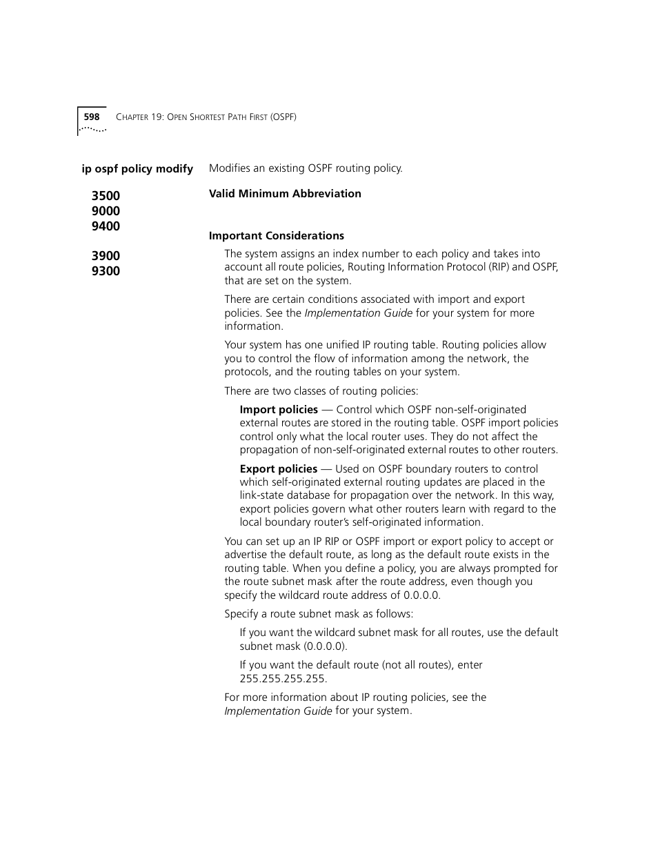 Ip ospf policy modify | 3Com 3500 User Manual | Page 598 / 784