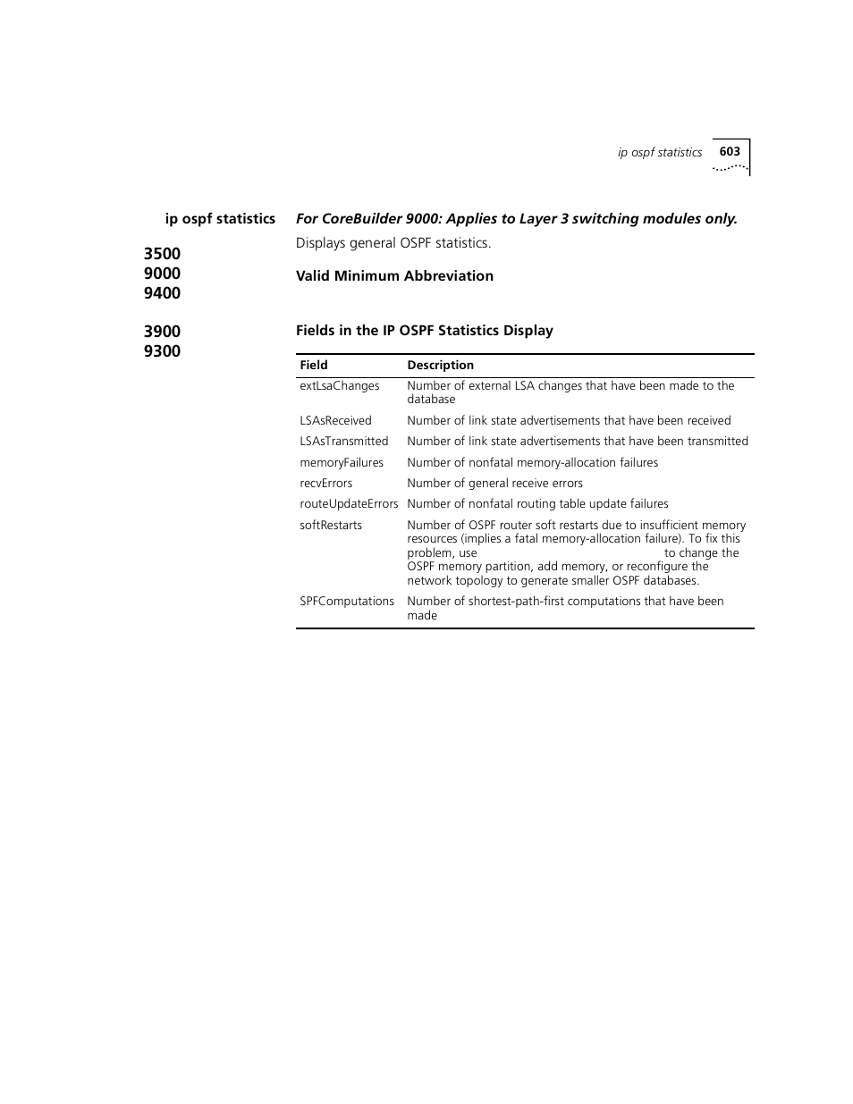 Ip ospf statistics | 3Com 3500 User Manual | Page 603 / 784