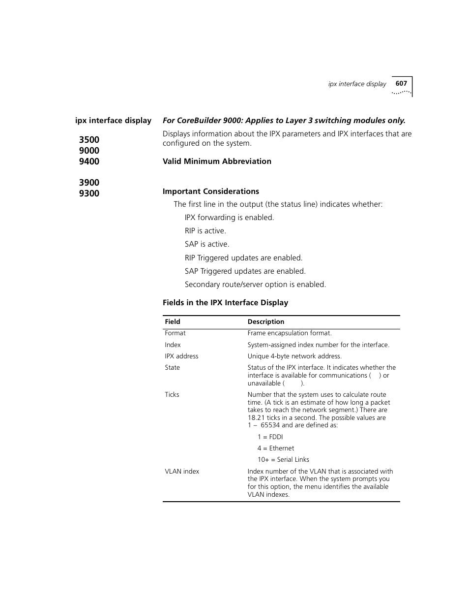 Ipx interface display | 3Com 3500 User Manual | Page 607 / 784