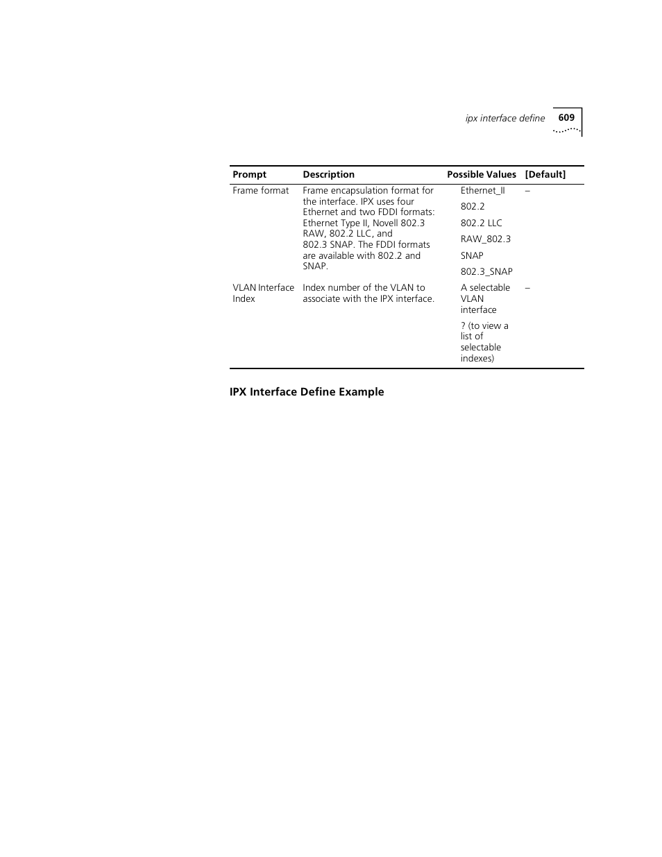 Ipx interface define example | 3Com 3500 User Manual | Page 609 / 784