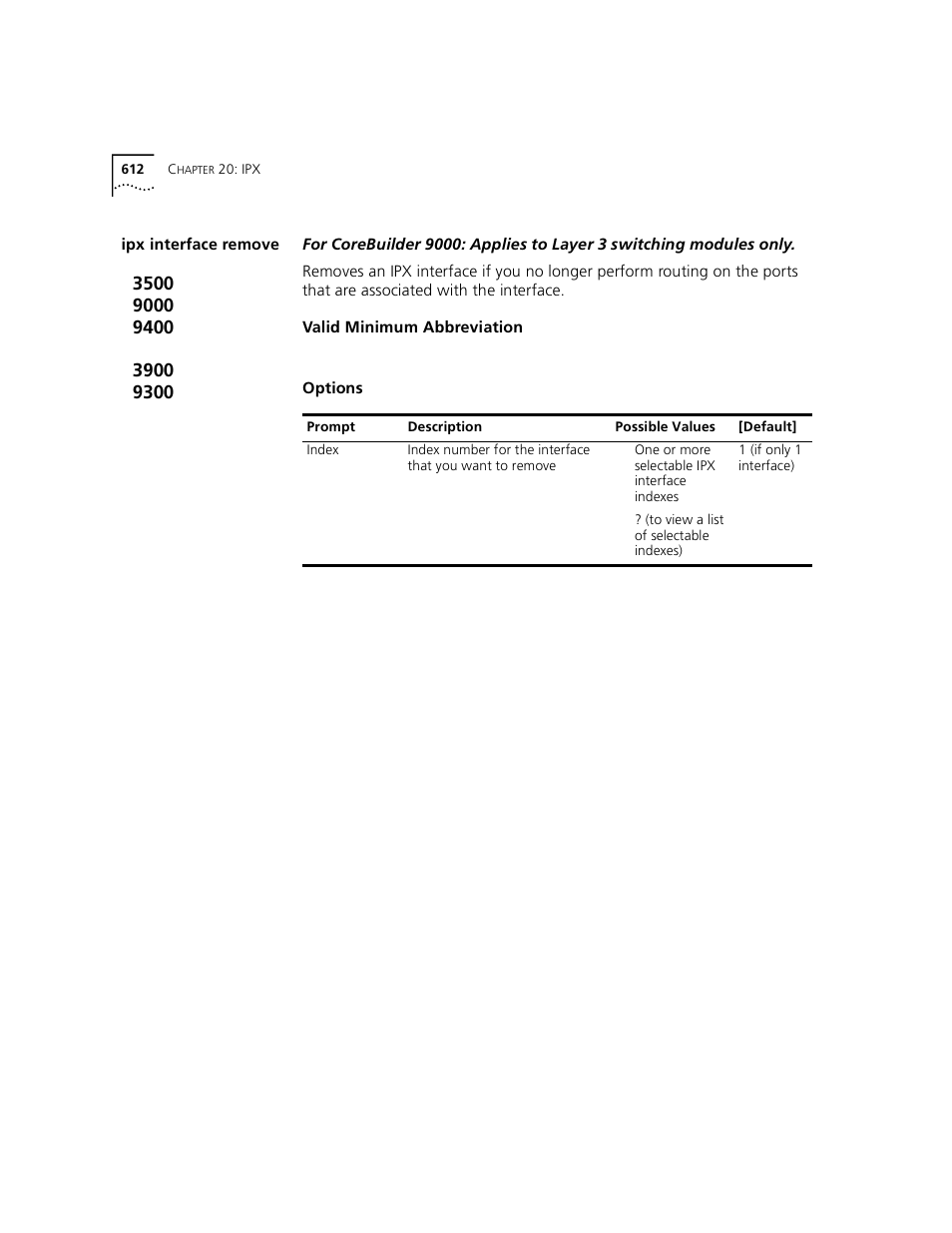 Ipx interface remove | 3Com 3500 User Manual | Page 612 / 784