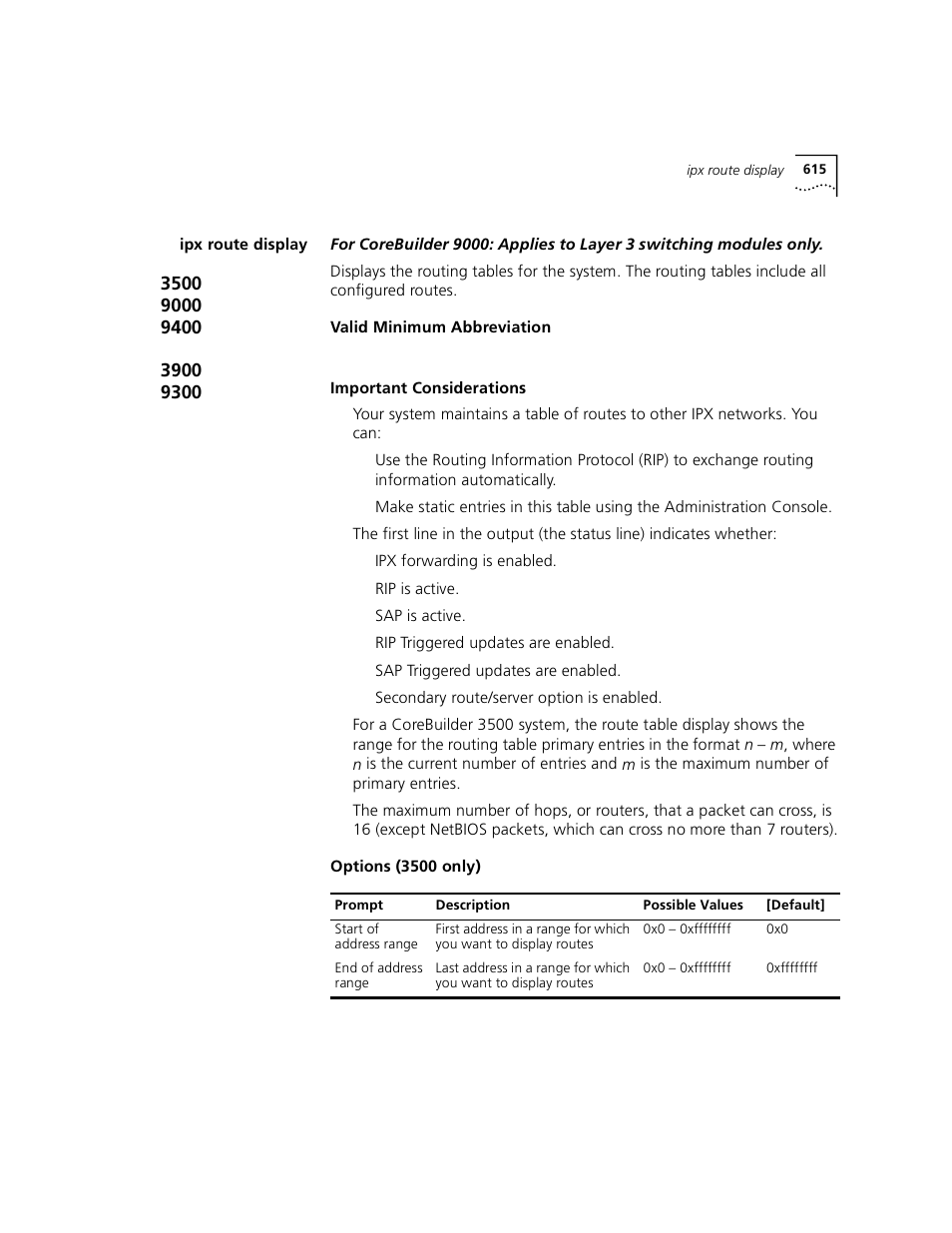 Ipx route display | 3Com 3500 User Manual | Page 615 / 784