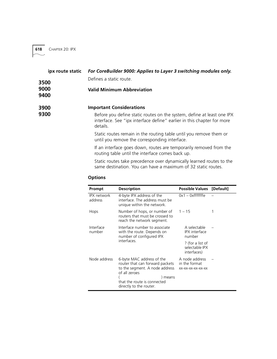 Ipx route static | 3Com 3500 User Manual | Page 618 / 784