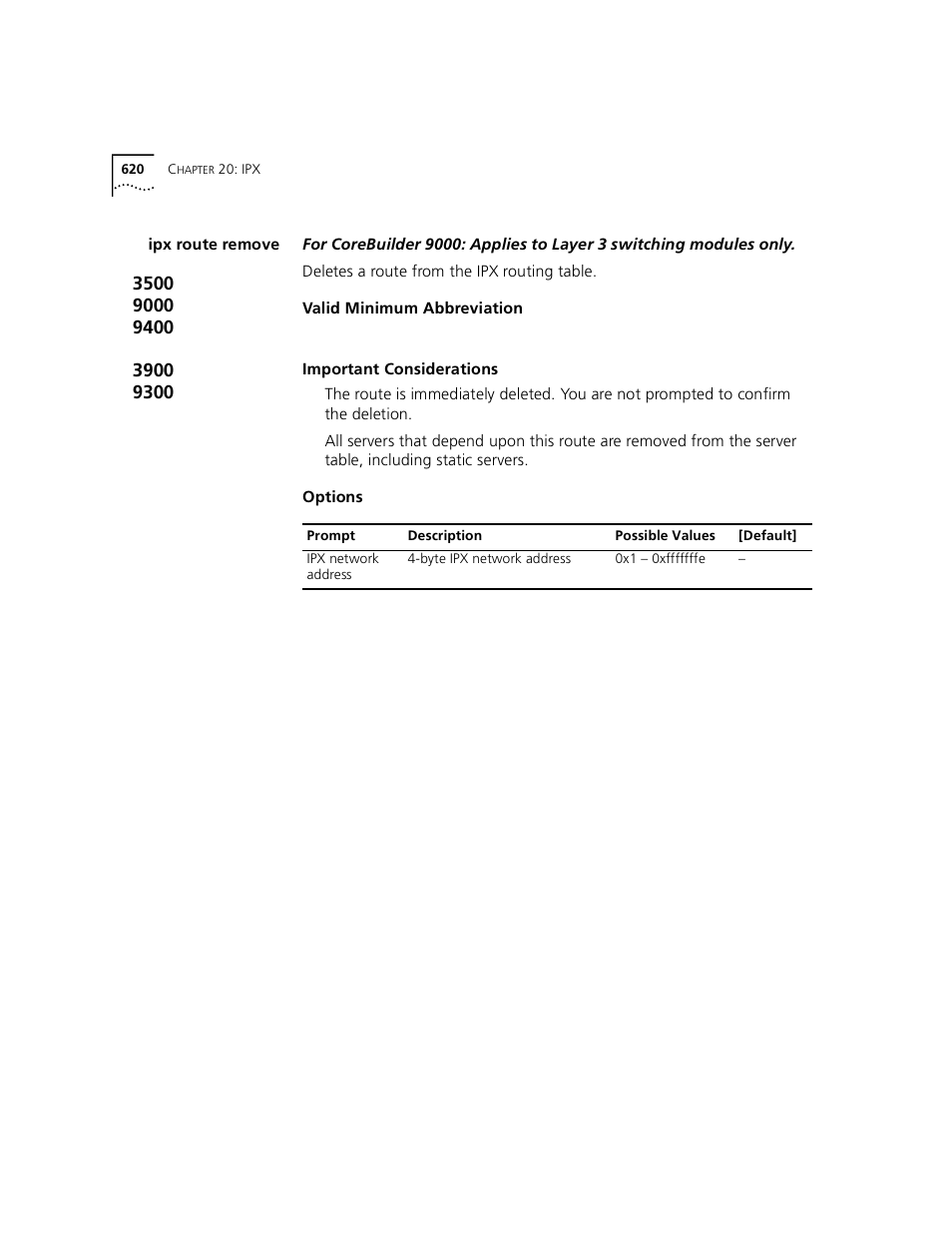 Ipx route remove | 3Com 3500 User Manual | Page 620 / 784