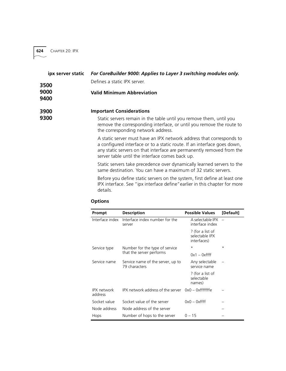 Ipx server static | 3Com 3500 User Manual | Page 624 / 784
