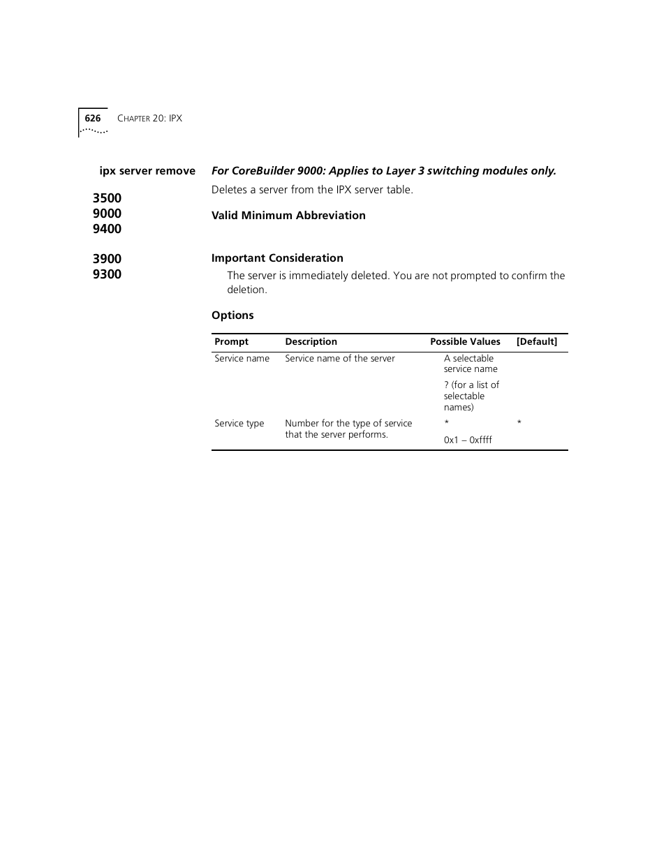 Ipx server remove | 3Com 3500 User Manual | Page 626 / 784