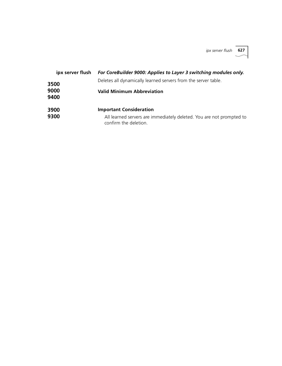 Ipx server flush | 3Com 3500 User Manual | Page 627 / 784