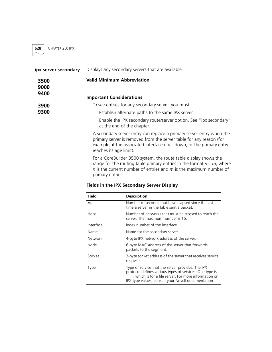 Ipx server secondary | 3Com 3500 User Manual | Page 628 / 784