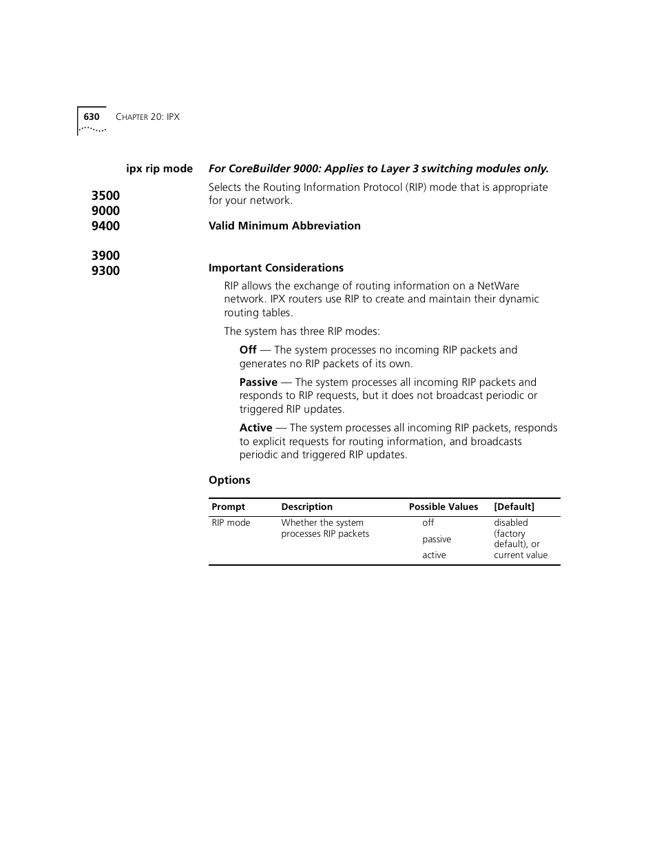 Ipx rip mode | 3Com 3500 User Manual | Page 630 / 784