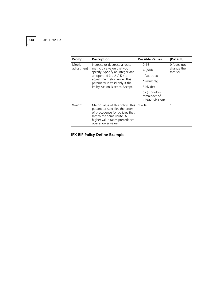 Ipx rip policy define example | 3Com 3500 User Manual | Page 634 / 784