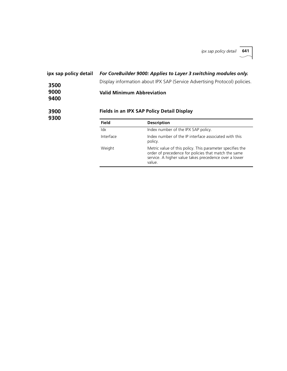 Ipx sap policy detail | 3Com 3500 User Manual | Page 641 / 784