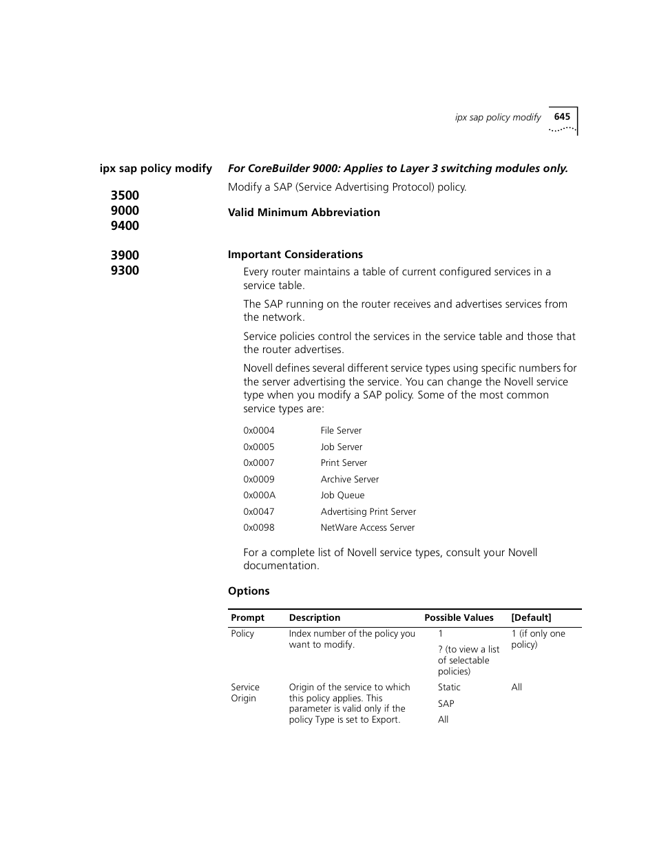 Ipx sap policy modify | 3Com 3500 User Manual | Page 645 / 784