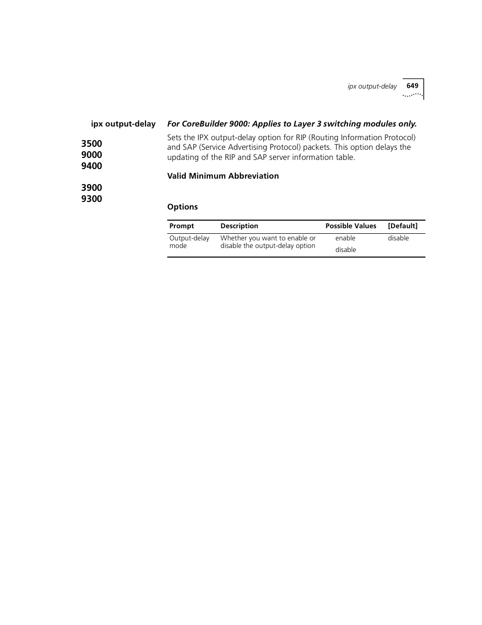 Ipx output-delay | 3Com 3500 User Manual | Page 649 / 784