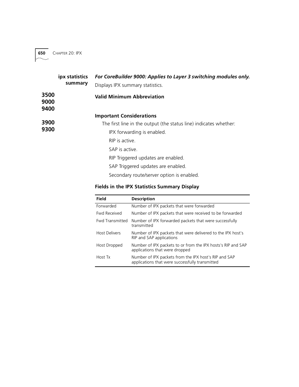 Ipx statistics summary | 3Com 3500 User Manual | Page 650 / 784