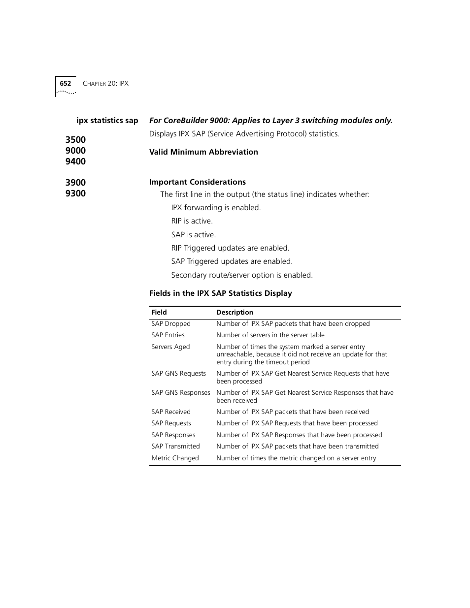Ipx statistics sap | 3Com 3500 User Manual | Page 652 / 784